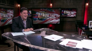 Cenk Uygur on the set of his show